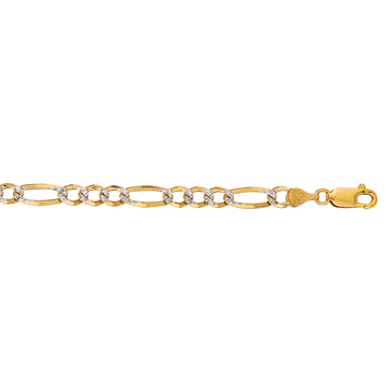 14K Yellow Gold 7mm White Pave Figaro 24 Chain with Lobster Lock